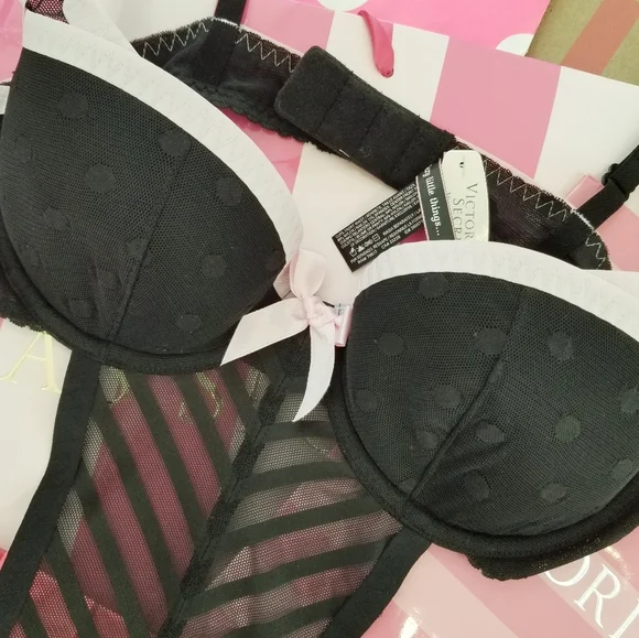 Victoria's Secret Vintage Sexy Little Things Stripe Bodysuit Lingerie Garter NWT